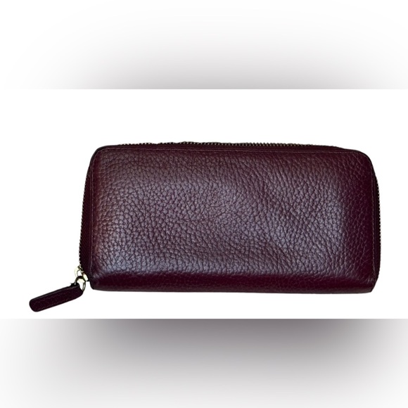 #FOSSIL Edgy Tara Zip Around Continental Style DARK RED Leather Clutch Wallet - Picture 5 of 5